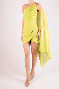 Vestido corto chifon aro en hombro lima