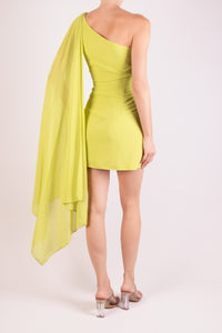 Vestido corto chifon aro en hombro lima