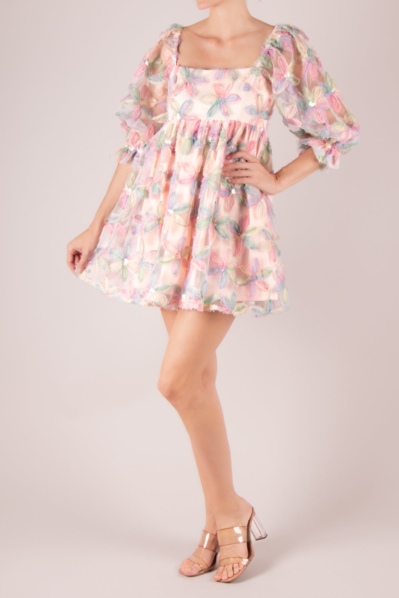Vestido corto flores rosa multi