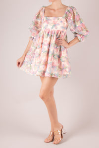 Vestido corto flores rosa multi