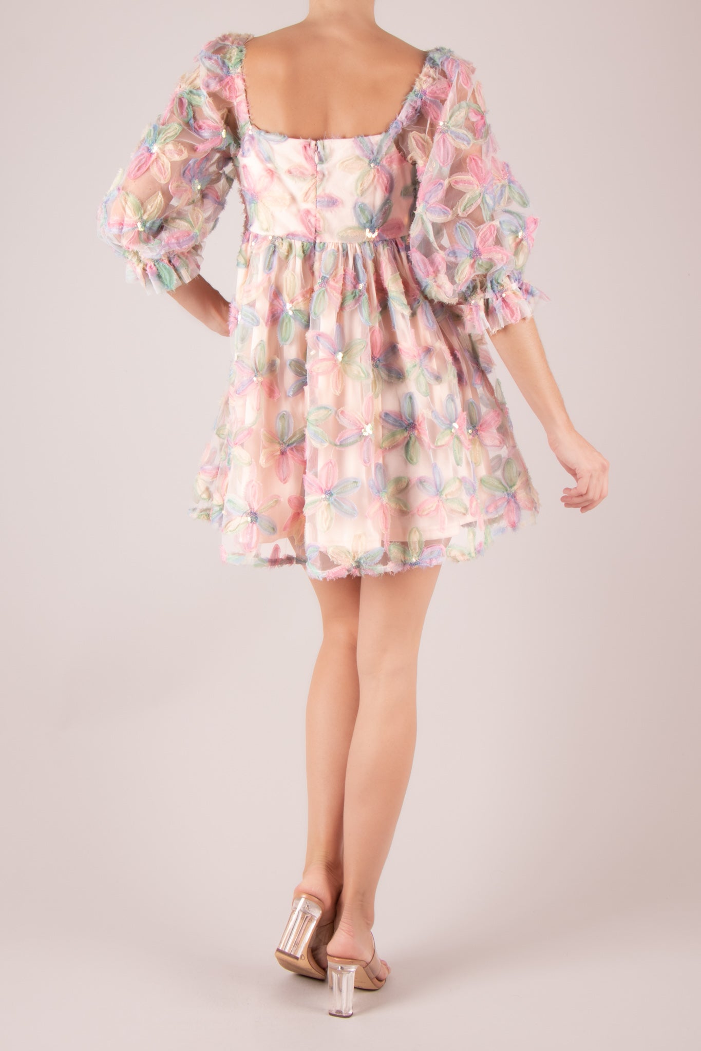 Vestido corto flores rosa multi
