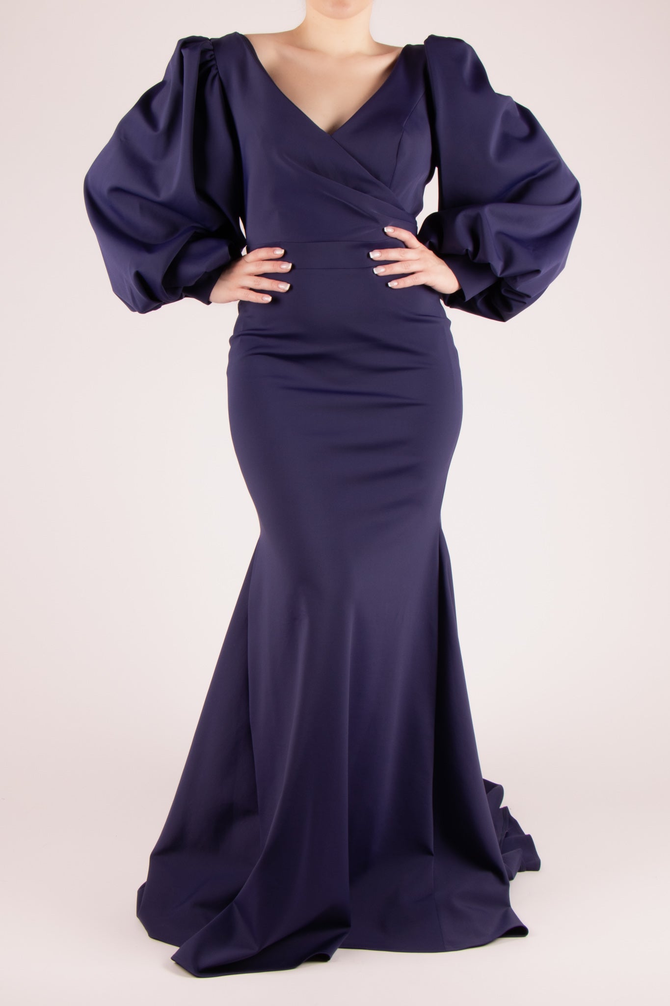 Vestido v m/l abullonada navy