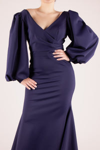 Vestido v m/l abullonada navy