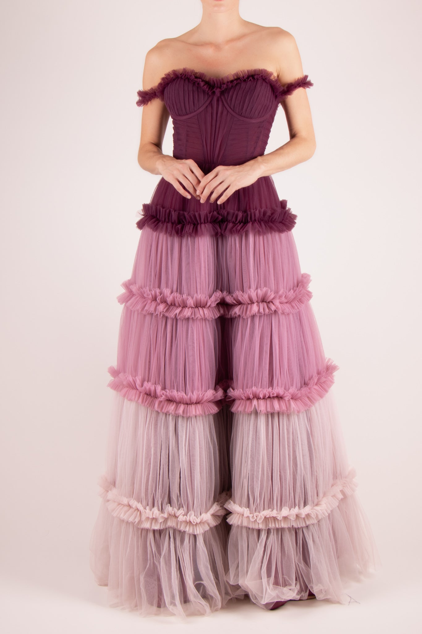 Vestido capas multi  mesh morado-blush