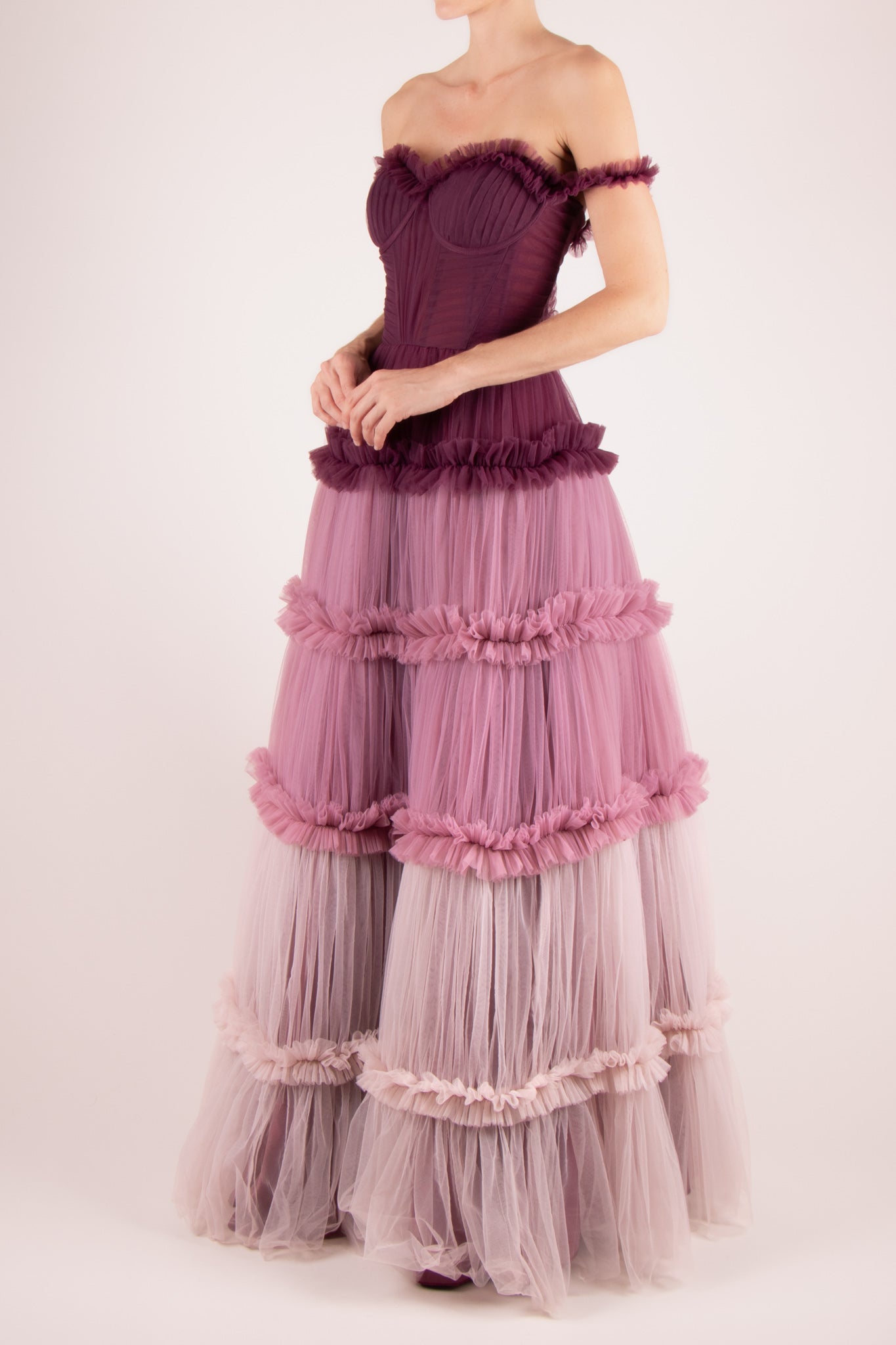 Vestido capas multi  mesh morado-blush