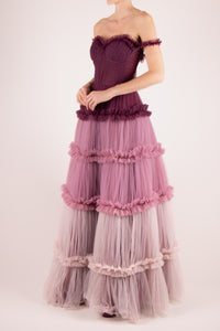 Vestido capas multi  mesh morado-blush
