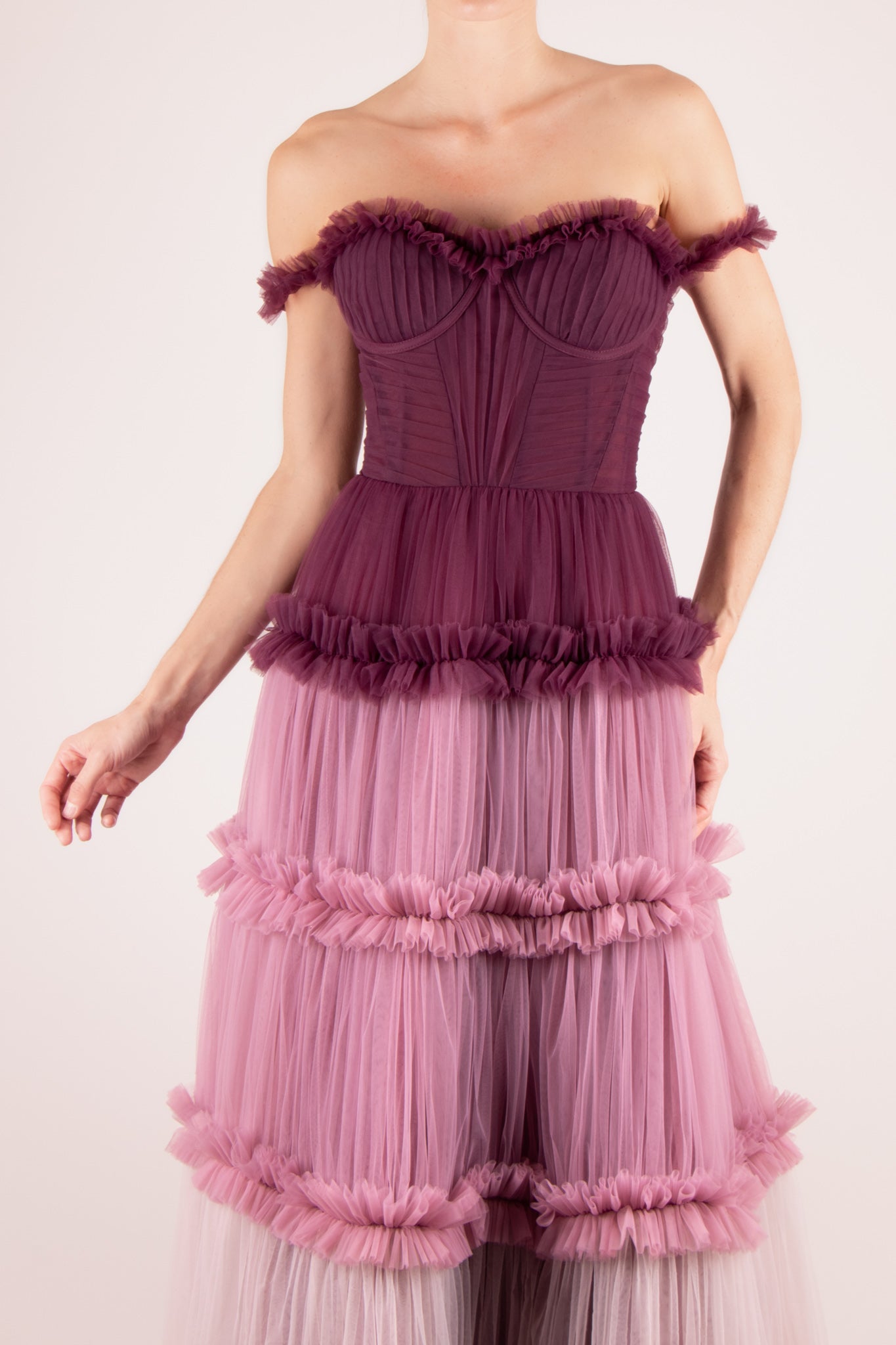 Vestido capas multi  mesh morado-blush