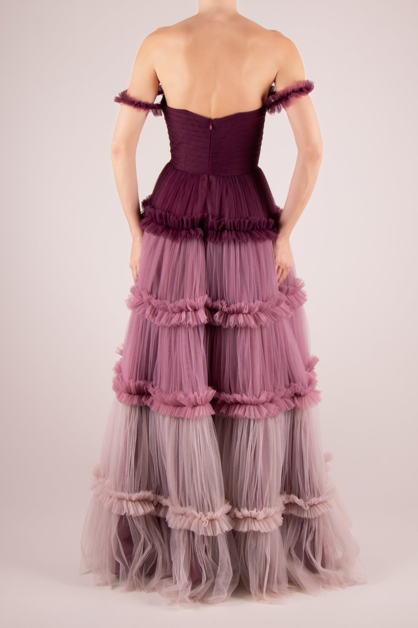 Vestido capas multi  mesh morado-blush
