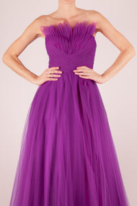 Vestido strapless magenta