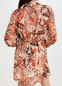 Vestido chifon corto m/l print naranja-cafe