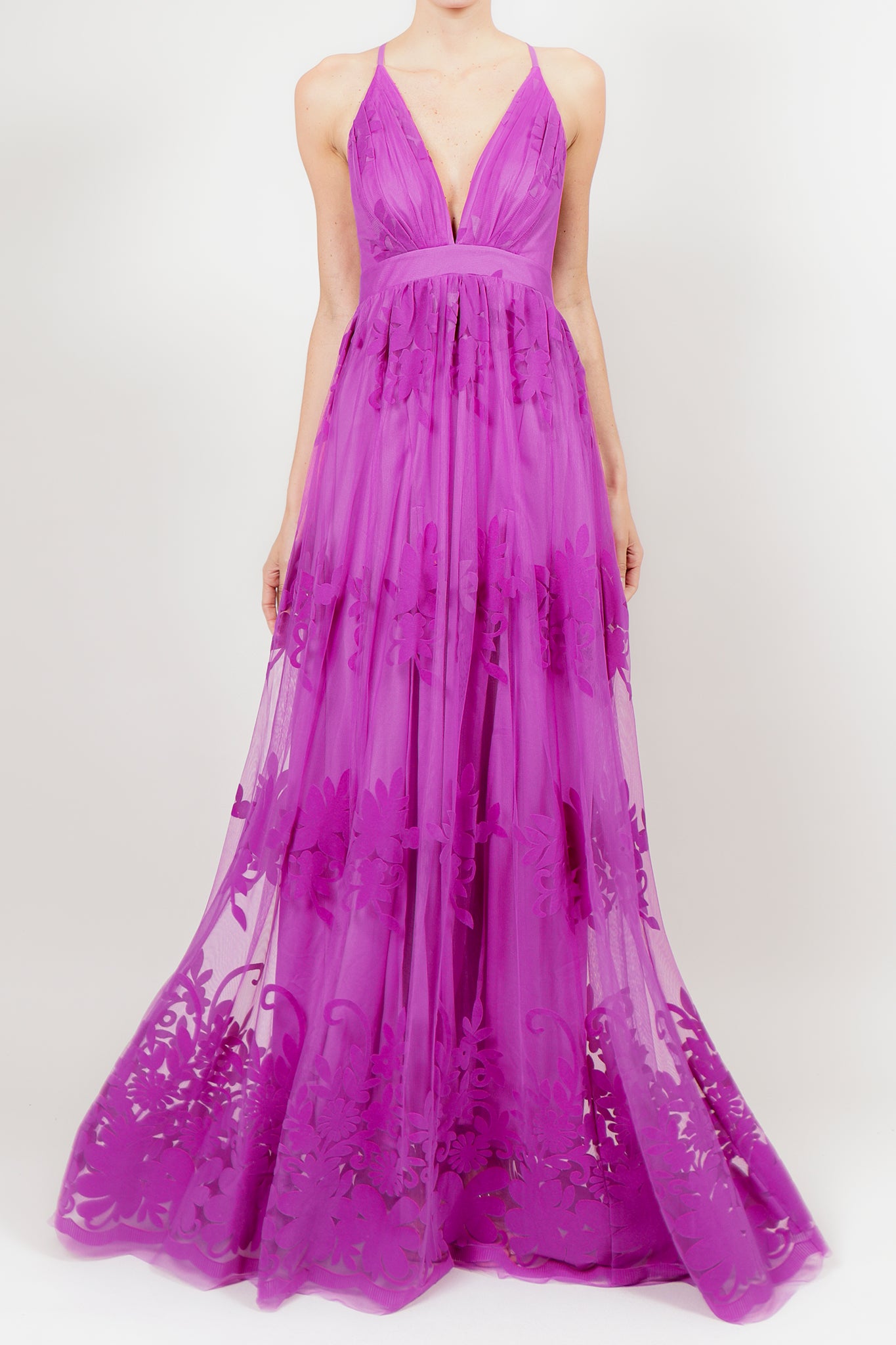 Vestido maxi tirantes terciopelo magenta