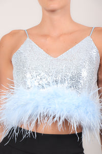 Crop top lentejuela plumas