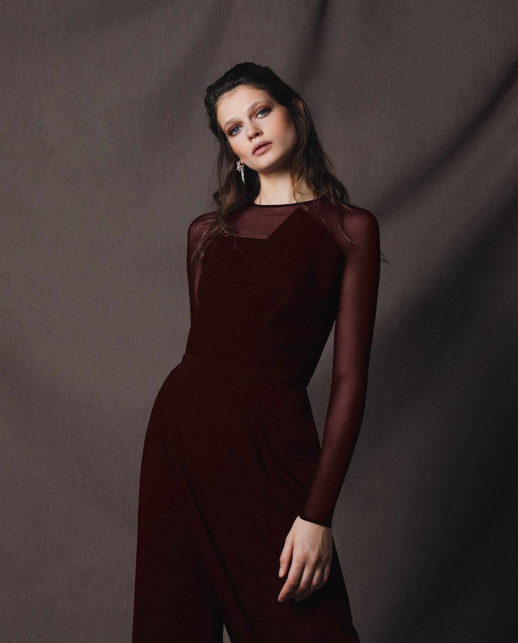Jumpsuit efecto strapless vino