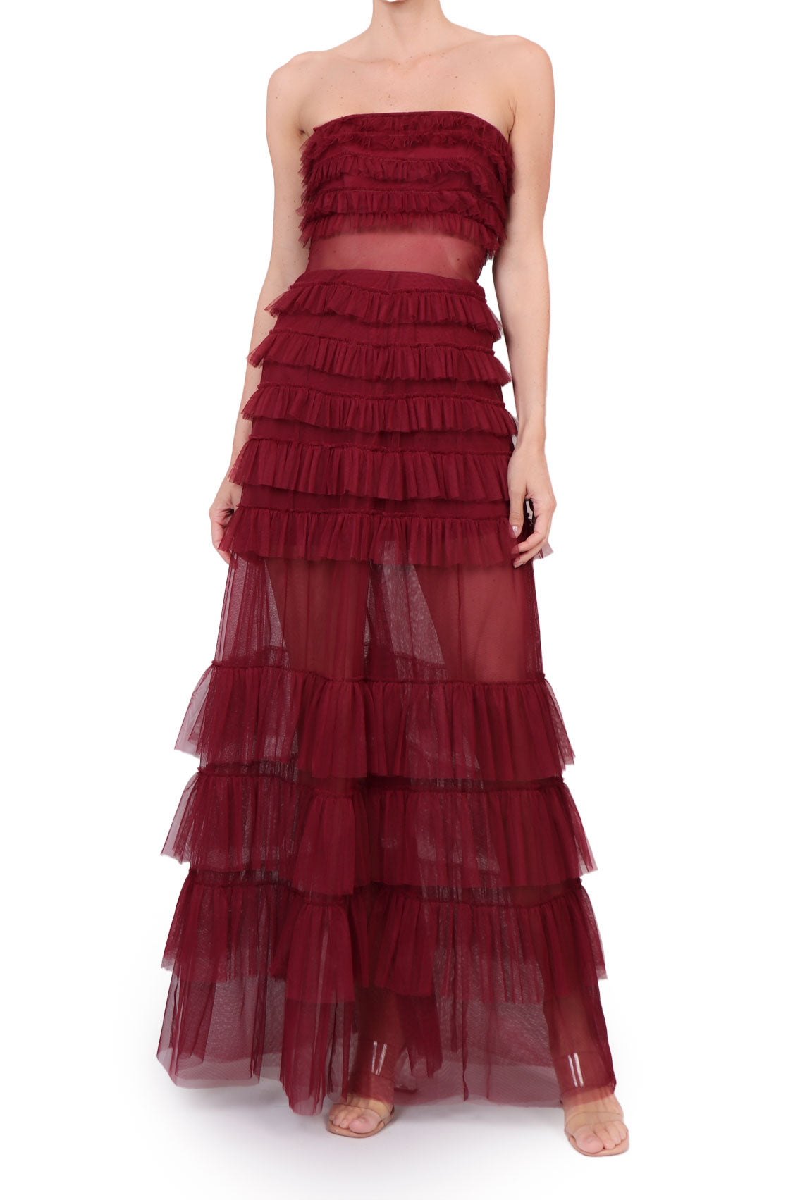Vestido strapless mesh olanes vino