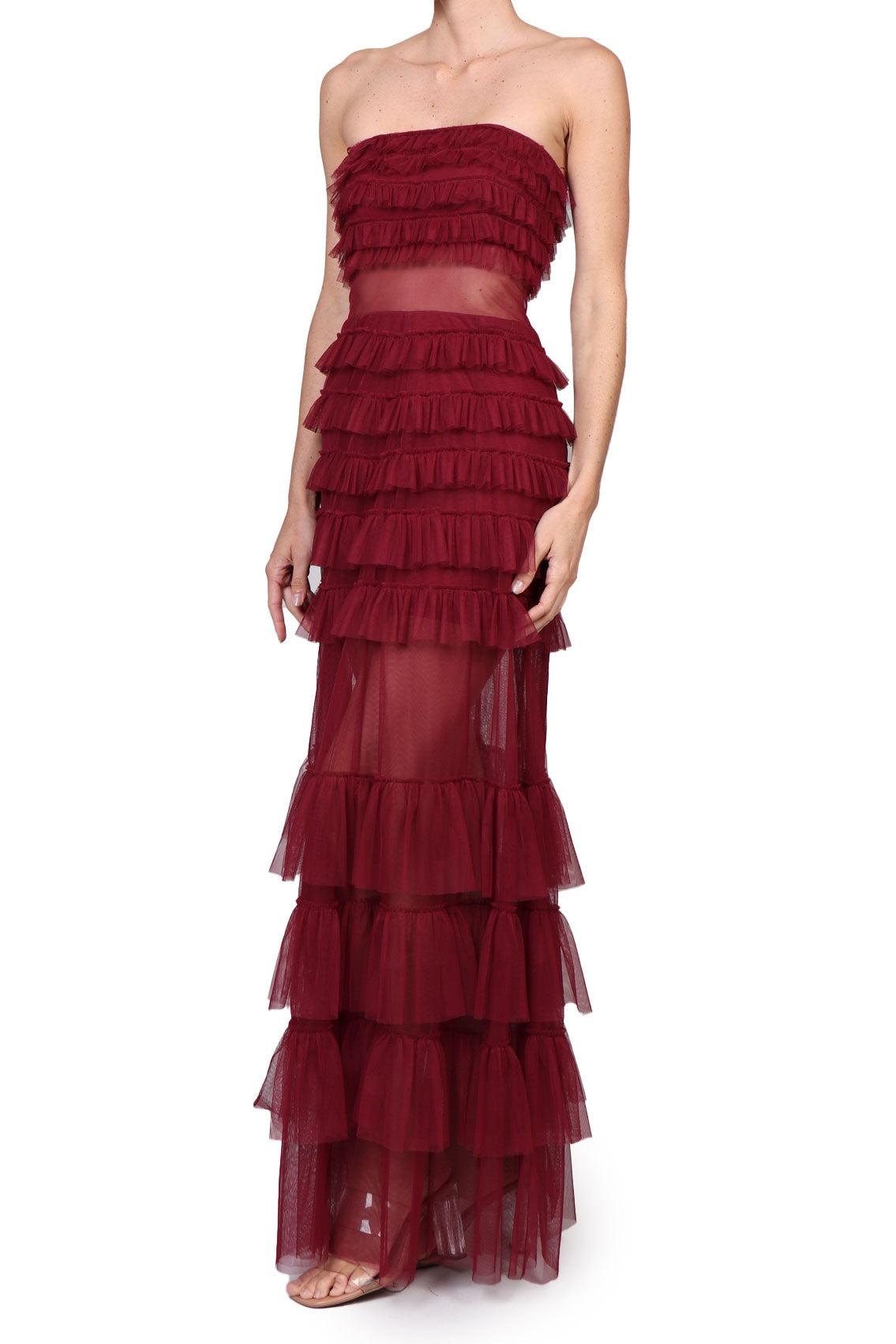 Vestido strapless mesh olanes vino