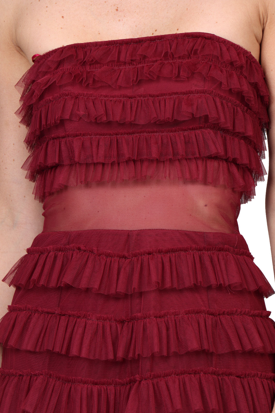 Vestido strapless mesh olanes vino