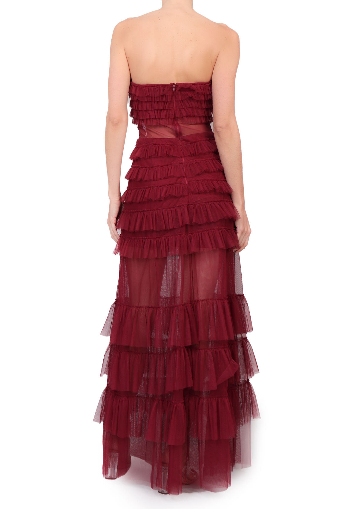 Vestido strapless mesh olanes vino