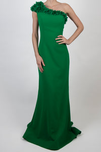 Vestido un hombro bordado verde