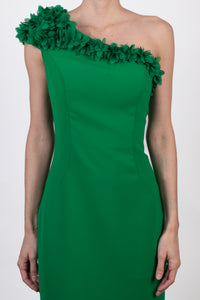 Vestido un hombro bordado verde