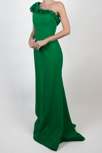 Vestido un hombro bordado verde
