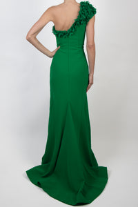 Vestido un hombro bordado verde