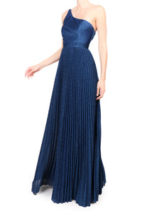 Vestido plisado un hombro gliter azul