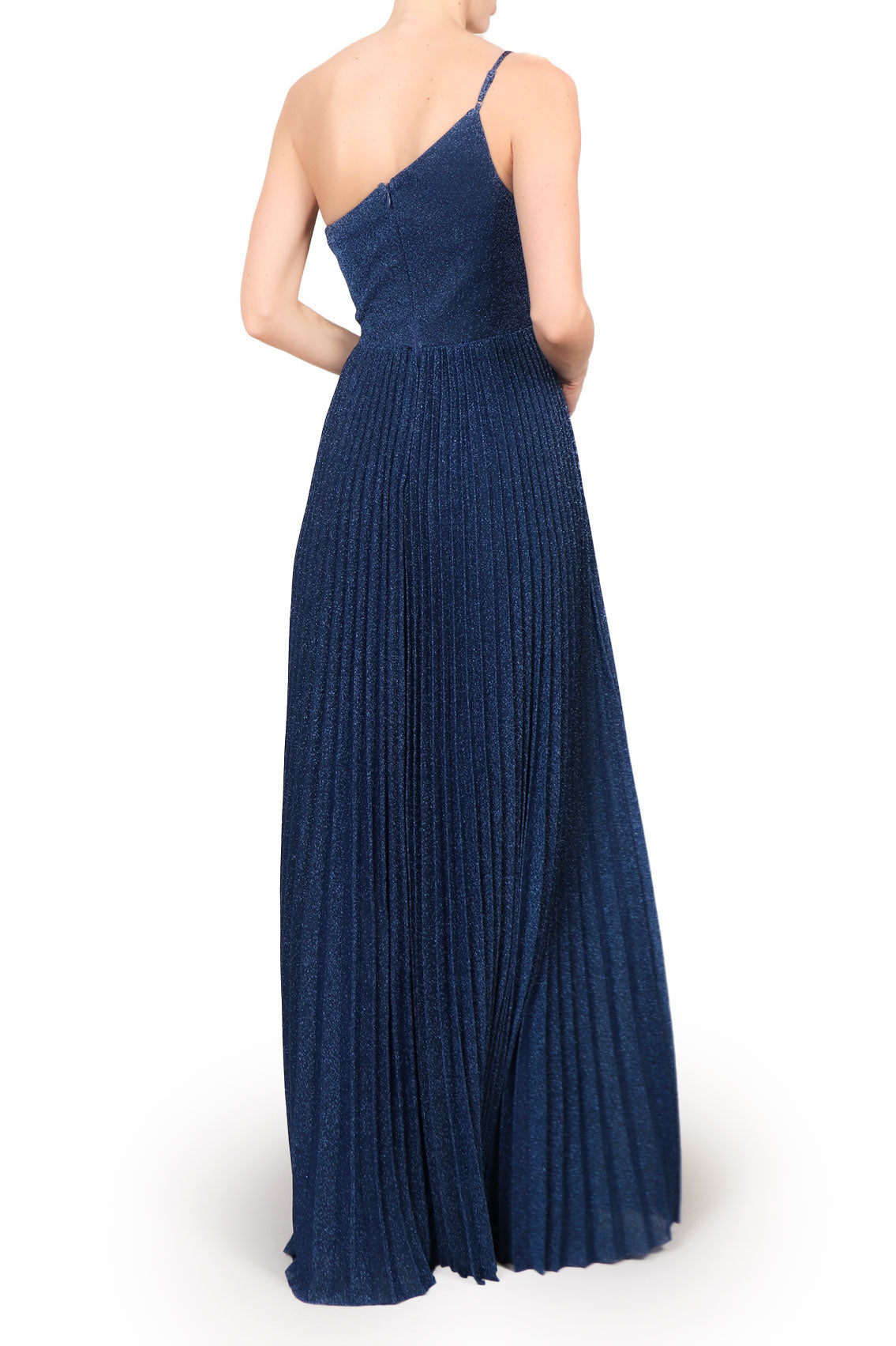 Vestido plisado un hombro gliter azul