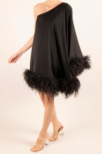 Vestido un hombro m/murciélago corto negro