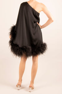 Vestido un hombro m/murciélago corto negro
