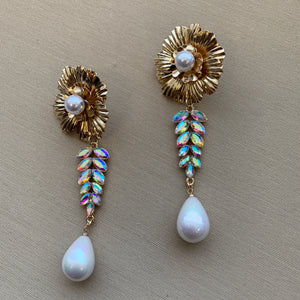 Arete flor gota perla