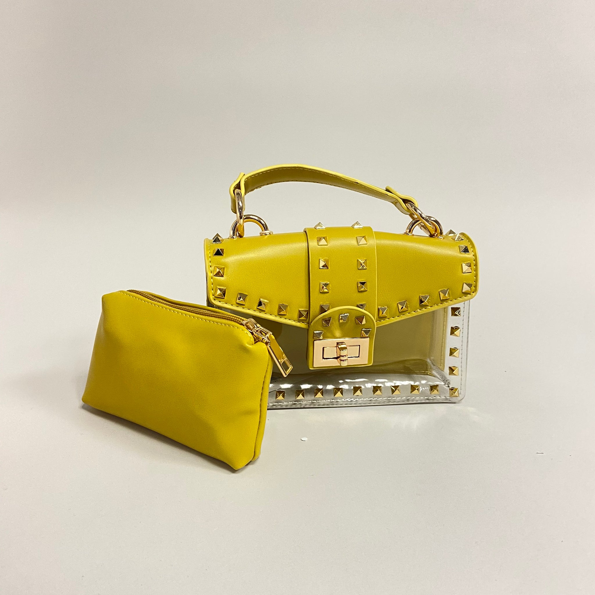 Bolsa amarillo transparencias y estoperoles dorados