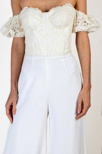 Jumpsuit strapless con manga ivory