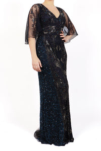 Vestido v bordado m/capa navy