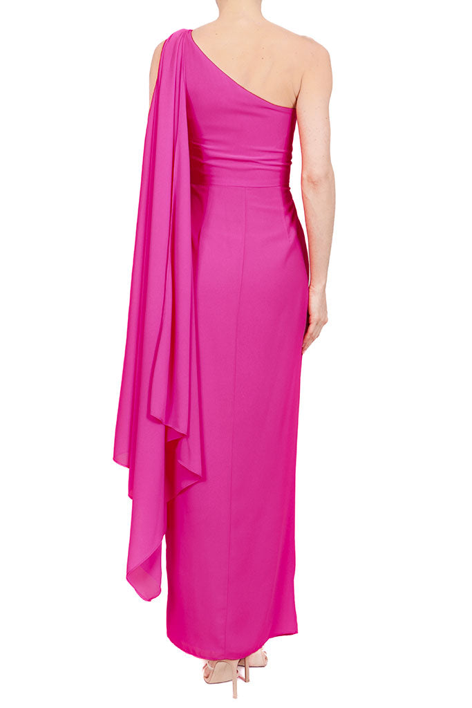 Vestido un hombro chifón rosa