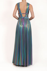 Vestido v metálico azul multi