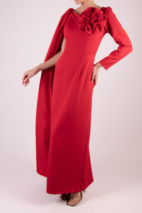 Vestido largo manga efecto capa rojo
