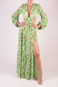 Vestido print v cut out verde