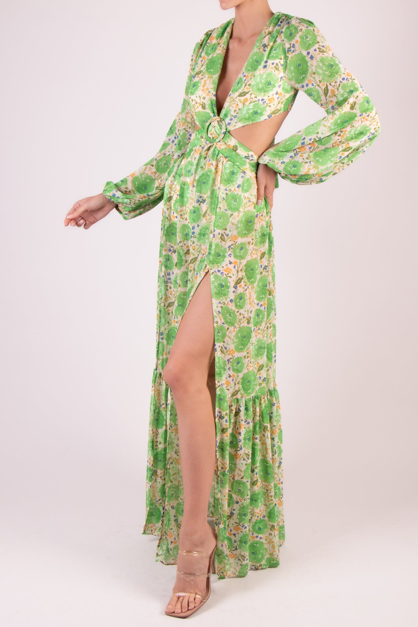 Vestido print v cut out verde
