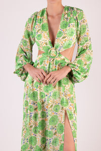 Vestido print v cut out verde