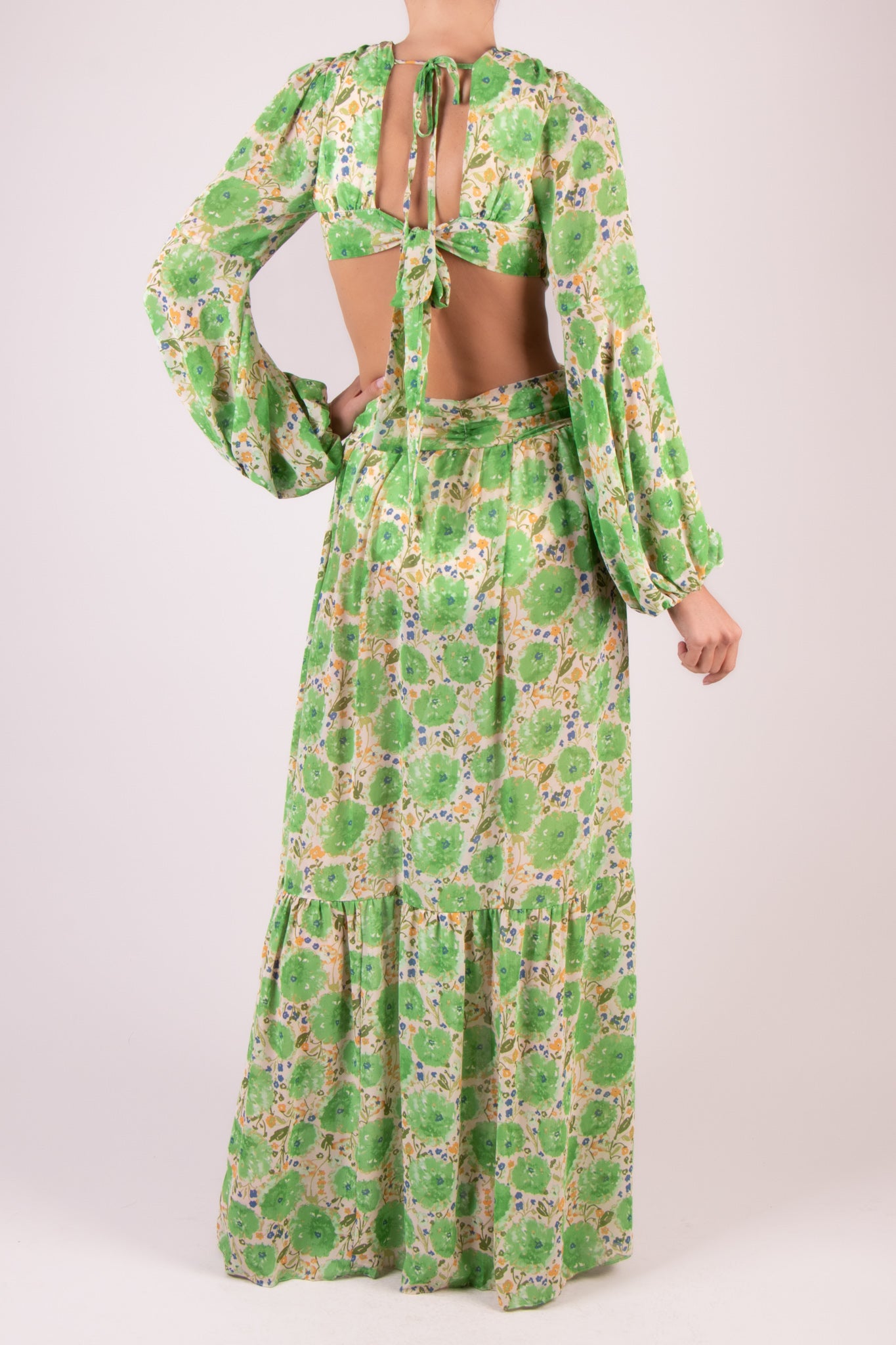 Vestido print v cut out verde
