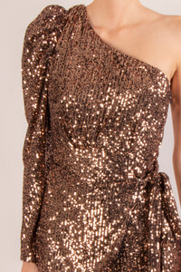 Vestido una manga lentejuela dorado