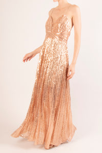 Vestido plisado lentejuela oro rosado