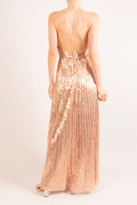 Vestido plisado lentejuela oro rosado