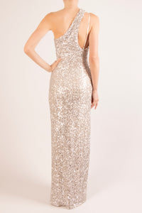 Vestido un hombro lentejuela plata