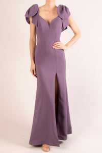 Vestido v detalle moño en tirantes crepe violeta