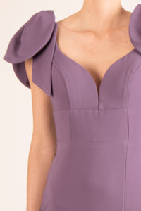 Vestido v detalle moño en tirantes crepe violeta