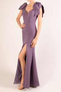 Vestido v detalle moño en tirantes crepe violeta