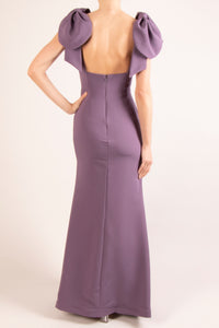 Vestido v detalle moño en tirantes crepe violeta