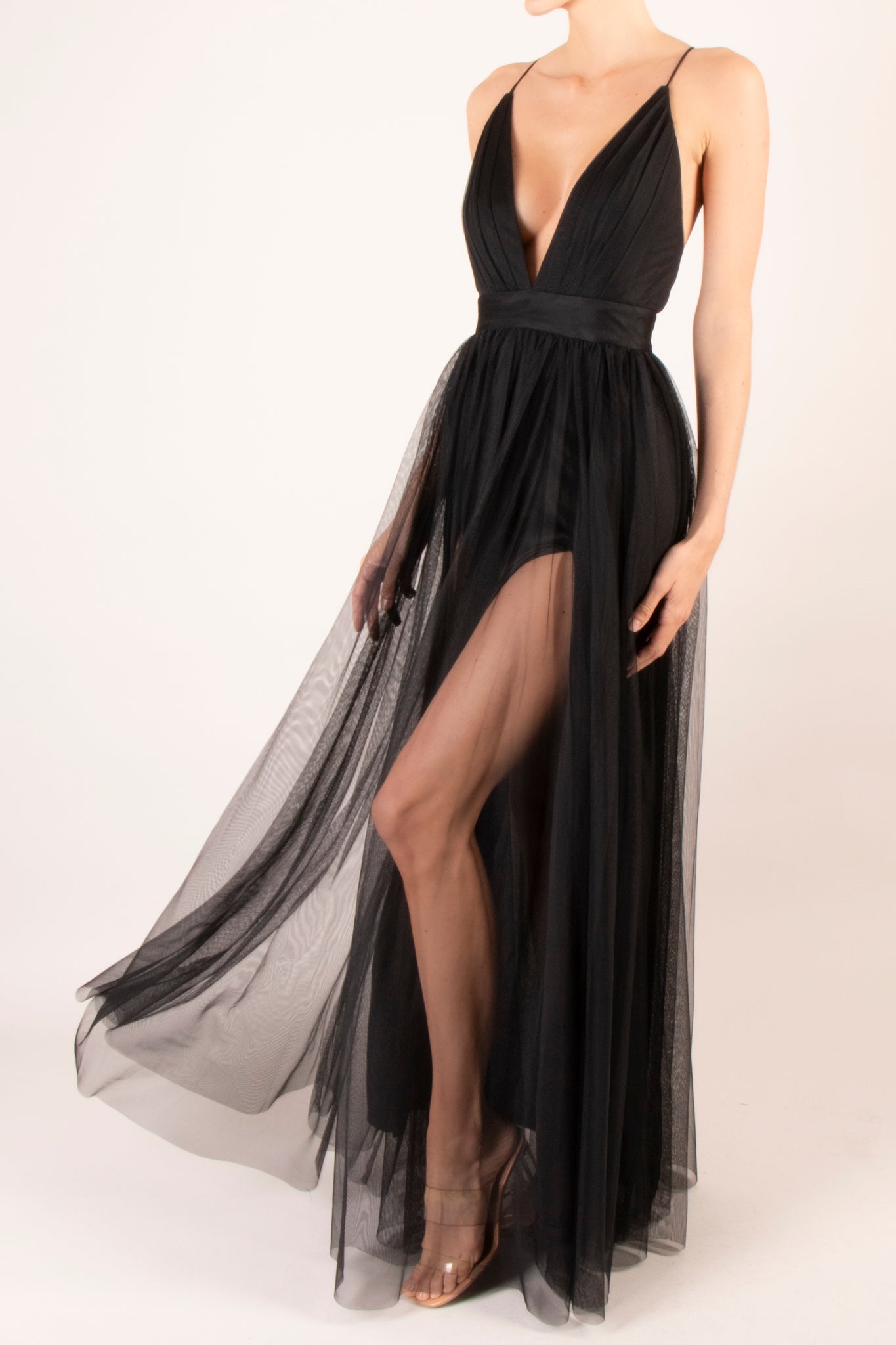 Vestido maxi tirantes mesh