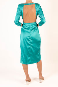 Vestido midi asimetrico manga 3/4 turquesa